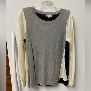 Gray and Cream Sweater with Mesh Sleeves